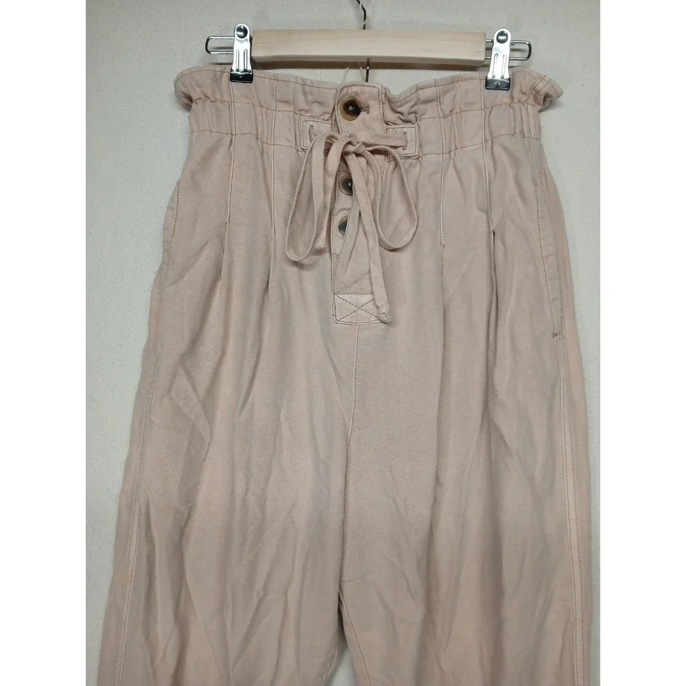 Free People Margate Pleated Trouser‎ Pants Pink paper bag cotton Straight Small